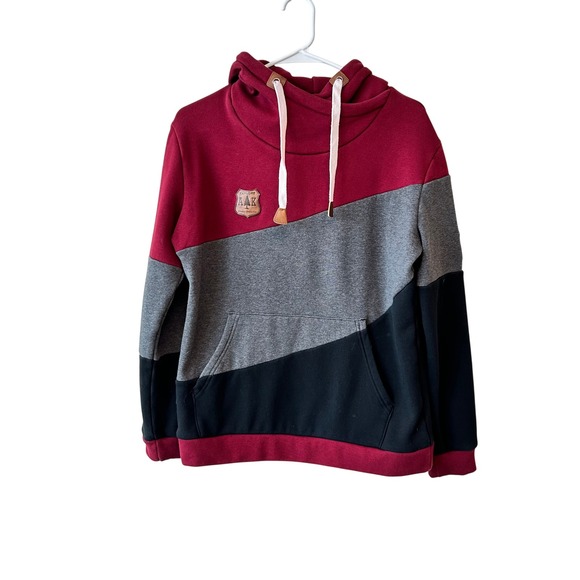 Alaska Chicks Co Womens Colorblock Cowl Neck Hoodie Burgundy Grey Black Size M - Picture 2 of 8